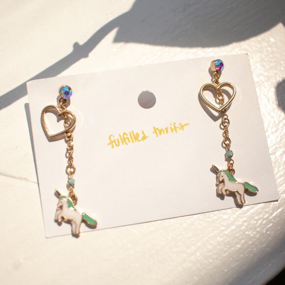 Bedazzled Unicorn Heart Gem Dangle Earrings - Picture 1 of 4